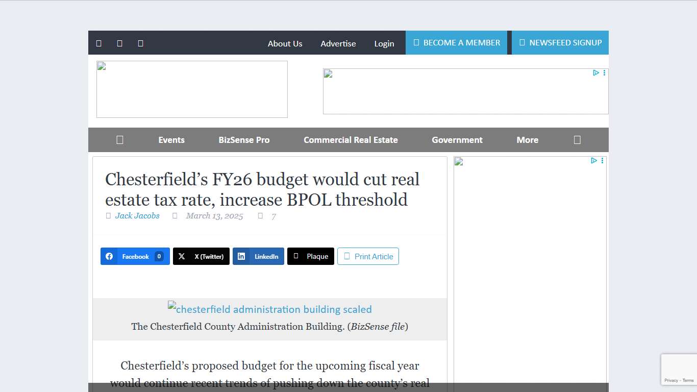 Chesterfield's FY26 budget would cut real estate tax rate, increase BPOL threshold - Richmond BizSense
